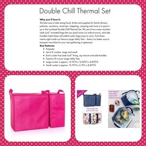 NEW Thirty-One Gifts Double Chill Thermal Set Cooler Bags in Pink Crosshatch